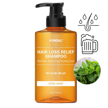 Оздоровительный пивной шампунь Kundal Beer Yeast Hair Loss Relief Shampoo Herb Mint 500 мл (аромат ментол) 1280 фото