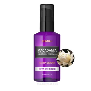 Сыворотка для блеска и восстановление волос Белый мускус KUNDAL Macadamia Ultra Hair Serum White Musk 100 ml (пудровые и мускусные) 1219 фото