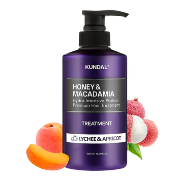 Інтенсивно відновлюючий бальзам для волосся Лічі і Абрикос KUNDAL Honey & Macadamia Hydro-Intensive Protein Premium Hair Treatment Lychee Apricot 500 ml (солодкі і фруктові) 1236 фото