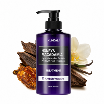 Інтенсивно відновлюючий бальзам для волосся Деревна Амбра KUNDAL Honey & Macadamia Hydro-Intensive Protein Premium Hair Treatment Amber Woody 500 ml 1240 фото