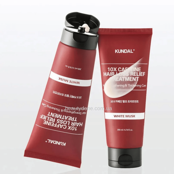 Концентрированный бальзам для волос кофеиновый 2 в 1 KUNDAL 10X Caffeine Strengthening Treatment White Musk 200ml 1190 фото