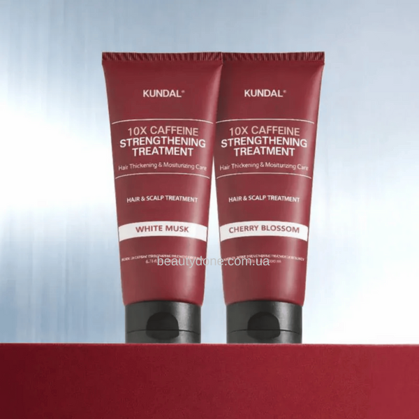 Концентрированный бальзам для волос кофеиновый 2 в 1 KUNDAL 10X Caffeine Strengthening Treatment White Musk 200ml 1190 фото
