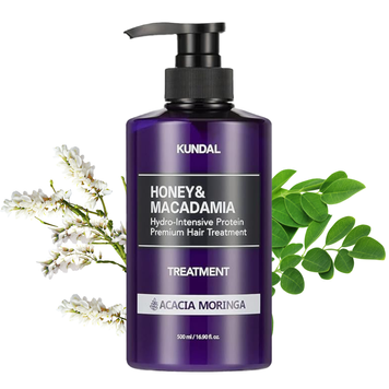 Інтенсивно відновлюючий бальзам для волосся Акація Морінга KUNDAL Honey & Macadamia Hydro-Intensive Protein Premium Hair Treatment Acacia Moringa 500 ml (квіткові) 1244 фото