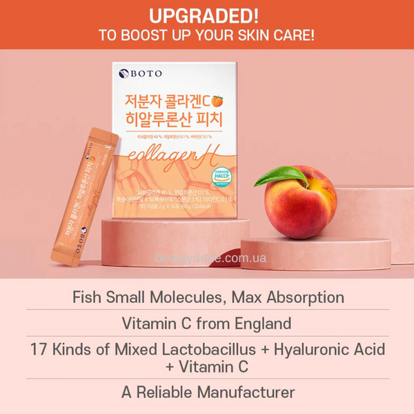 Низькомолекулярний колаген з вітаміном С та персиком BOTO Low Molecular Collagen C Hyaluronic acid Peach (30 sticks)  5957 фото