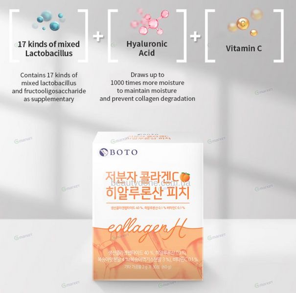 Низкомолекулярный коллаген с витамином С и персиком BOTO Low Molecular Collagen C Hyaluronic acid Peach (30 sticks) 5957 фото