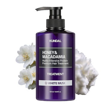 Інтенсивно відновлюючий бальзам для волосся Білий Мускус KUNDAL Honey & Macadamia Hydro-Intensive Protein Premium Hair Treatment White Musk 500 ml 1248 фото