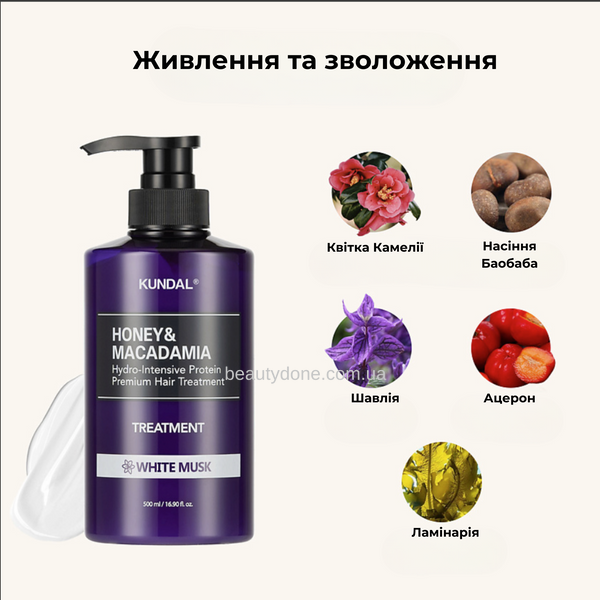 Интенсивно восстанавливающий бальзам для волос Цветы вишни KUNDAL Honey & Macadamia Hydro-Intensive Protein Premium Hair Treatment Cherry Blossom 500 ml 1210 фото