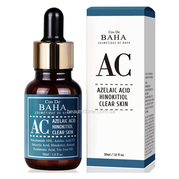 Сыворотка против высыпаний и постакне с азелаиновой кислотой 5% + ниацинамид 10% COS DE BAHA AC Azelaic Acid Hinokitiol Clear Skin Serum 30 ml sale8076 фото