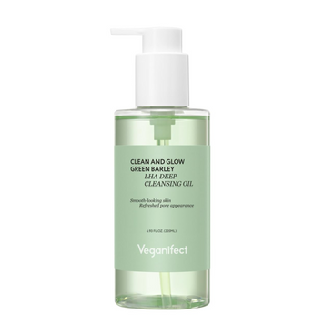 Гідрофільна олія з LHA кислотою для сяйва шкіри Veganifect Clean And Glow Green Barley LHA Deep Cleansing Oil 205ml 5732 фото