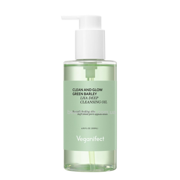 Гидрофильное масло с LHA кислотой для сияния кожи Veganifect Clean And Glow Green Barley LHA Deep Cleansing Oil 205ml 5732 фото