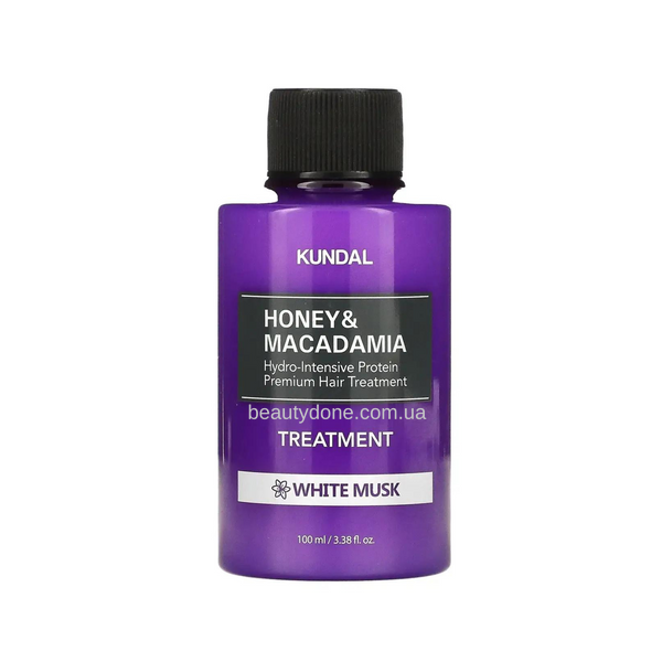 Восстанавливающий бальзам для волос Белый Мускус KUNDAL Honey & Macadamia Hydro-Intensive Protein Premium Hair Treatment White Musk 100 ml 1214 фото