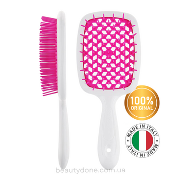 Розчіска для волосся Білий з малиновим Janeke Superbrush The Original White & Raspberry (стандарний розмір 20см) 5781 фото