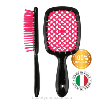 Розчіска для волосся Чорна з малиновим Janeke Superbrush The Original Black & Raspberry (стандарний розмір 20см) 5782 фото